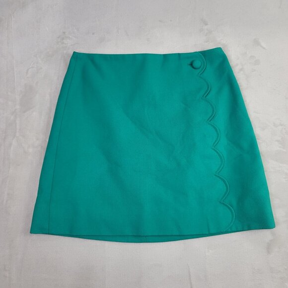 J. Crew Dresses & Skirts - J. Crew Teal Gabardine Wool Scalloped Faux Wrap Mini Skirt Women's | Size 6